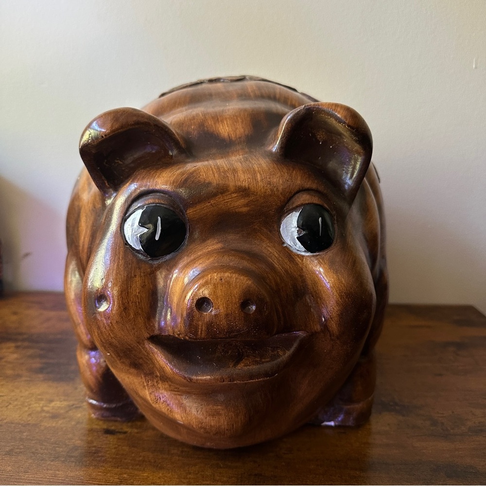 RARE Large Oversized Vintage Piggy Bank A-Z Co. 1977 Brown Ceramic - Picture 1 of 6